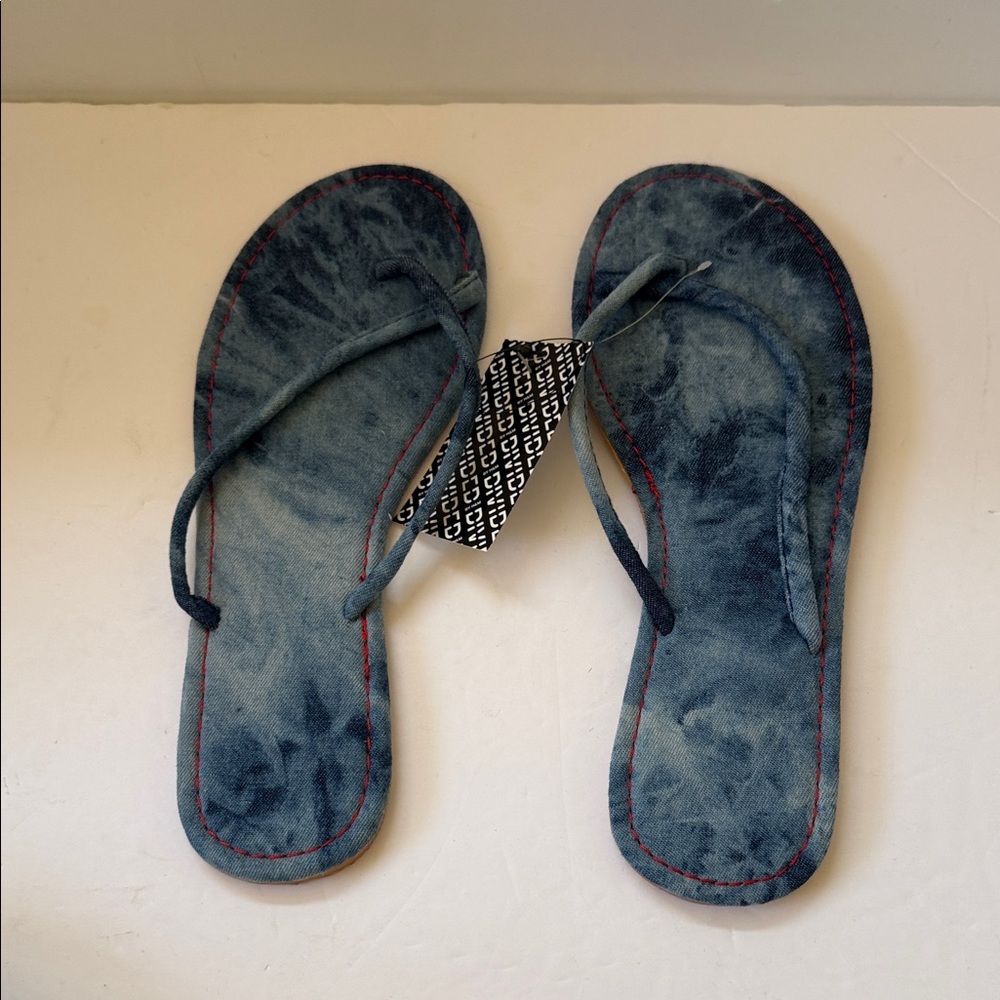 New H&M Denim Tie Dye Design Flip Flops
